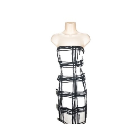 Express Dresses & Skirts - Express Strapless Bodycon Dress Black White Check Size 8